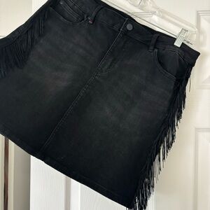 Black Denim Skirt with Fringe Detail